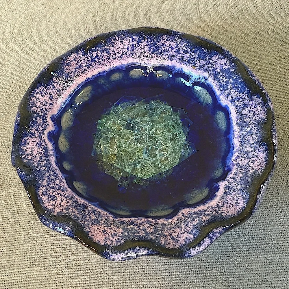 Trinket Dish - Fused Glass Art Pottery Purple/Blue Dish - USA, Down To Earth - Picture 16 of 16